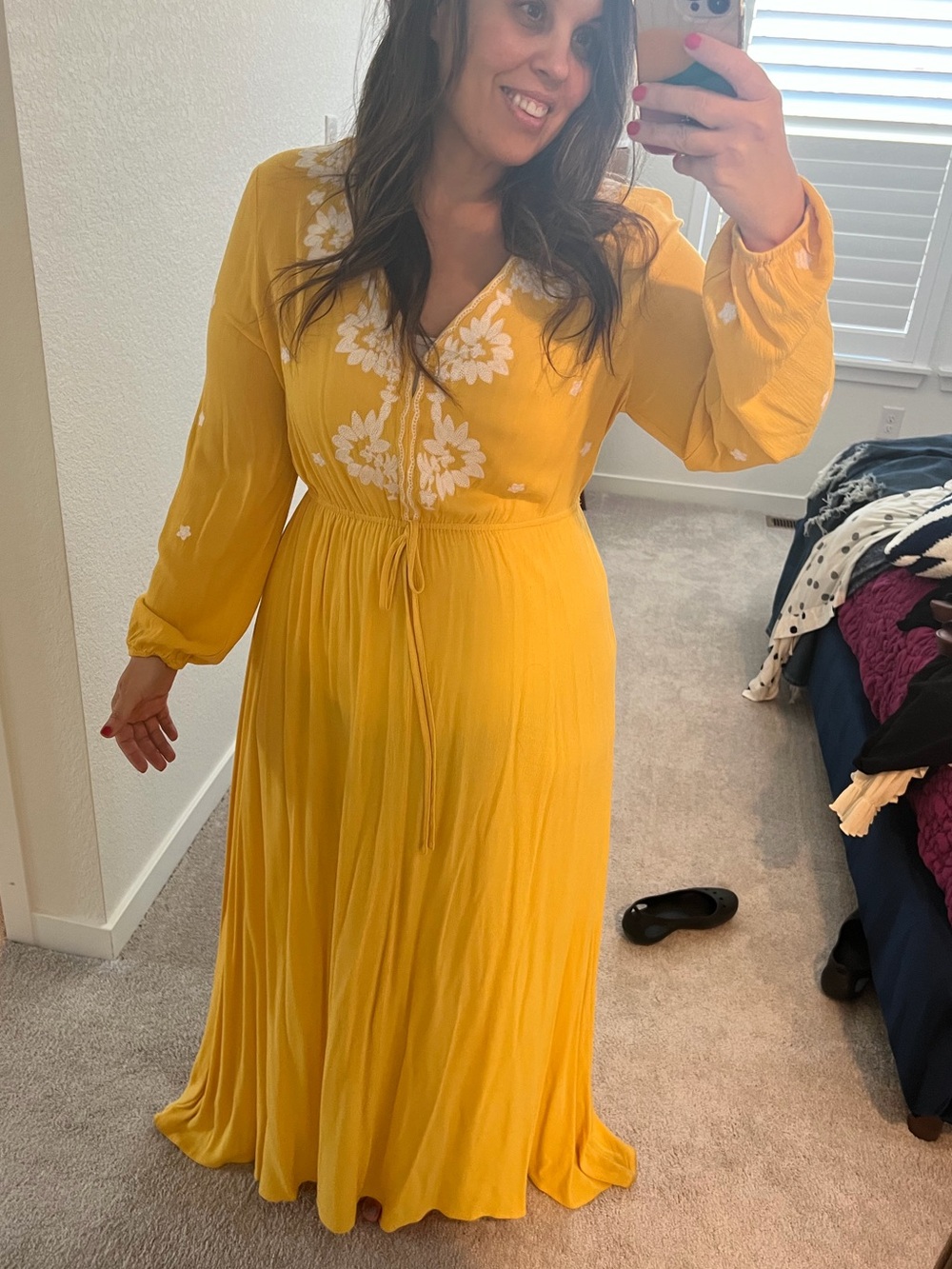 FLORYDAY Embroidered Flower Maxi in Yellow - Large